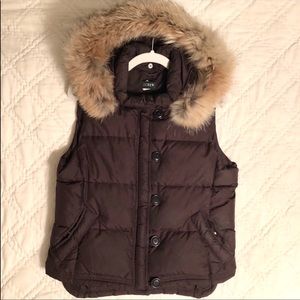 J. Crew Puffer Vest Removable Fur Hood